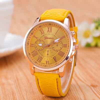 Hot RUNERR Ladies Fashion Casual PU Leather Strap Quartz Disc Gold Pointer Watch Brand Cool Girl Bracelet Clock Watch Ladies