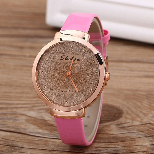 Fashion Women's Wrist Watch Candy Color Skin Slim Band Quartz Disc Flash Simple Clock Dial Shiny Rhinestone Ladies Watch RUNERR