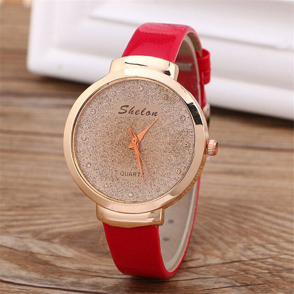 Fashion Women's Wrist Watch Candy Color Skin Slim Band Quartz Disc Flash Simple Clock Dial Shiny Rhinestone Ladies Watch RUNERR