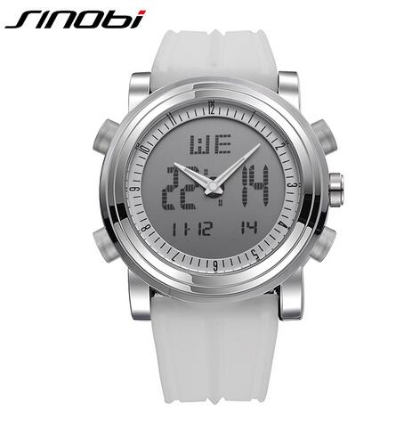 New SINOBI brand Sports Chronograph Men's Wrist Watches Digital Quartz double Movement Waterproof Diving Watchband Males Clock