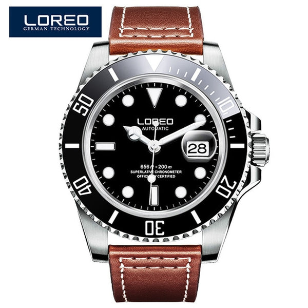 High Quality LOREO Men Watches Top Brand Luxury Sapphire 200m Waterproof Military Watches Men Automatic Mechanical Wrist Watches