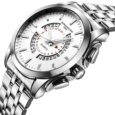 Relogio Masculino KINGNUOS Brand Men's watch Stainless Steel Waterproof Quartz Watches Business Leather Calendar Wristwatch