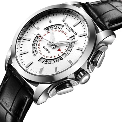 Relogio Masculino KINGNUOS Brand Men's watch Stainless Steel Waterproof Quartz Watches Business Leather Calendar Wristwatch