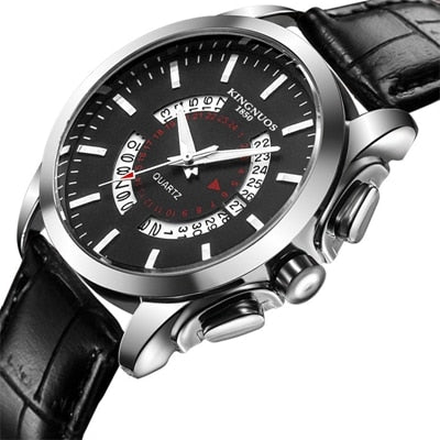 Relogio Masculino KINGNUOS Brand Men's watch Stainless Steel Waterproof Quartz Watches Business Leather Calendar Wristwatch