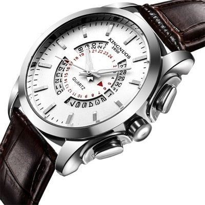 Relogio Masculino KINGNUOS Brand Men's watch Stainless Steel Waterproof Quartz Watches Business Leather Calendar Wristwatch