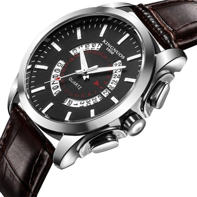 Relogio Masculino KINGNUOS Brand Men's watch Stainless Steel Waterproof Quartz Watches Business Leather Calendar Wristwatch