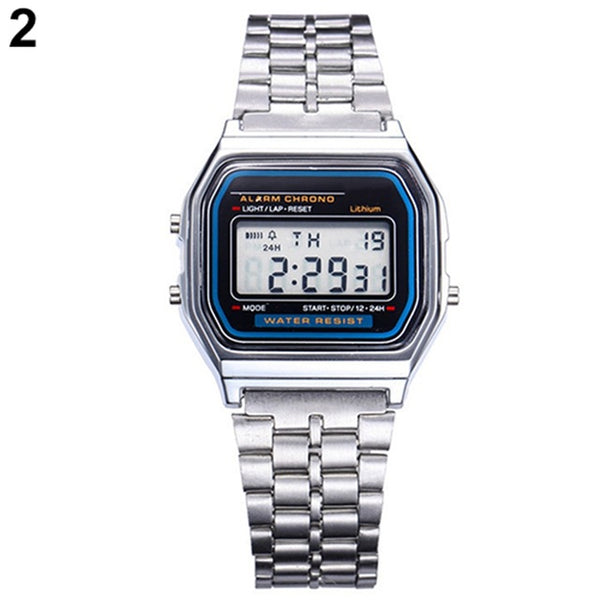 Fashion Men Women LED Digital Watch Clock Gold Silver Vintage Full Stainless Steel Sport Military Wristwatches Relogio Masculino