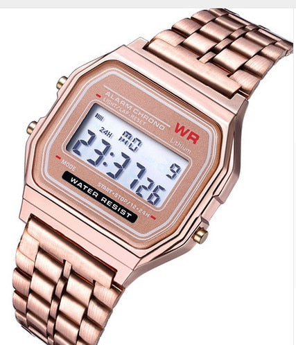 Fashion Men Women LED Digital Watch Clock Gold Silver Vintage Full Stainless Steel Sport Military Wristwatches Relogio Masculino