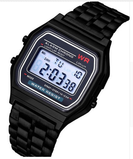 Fashion Men Women LED Digital Watch Clock Gold Silver Vintage Full Stainless Steel Sport Military Wristwatches Relogio Masculino