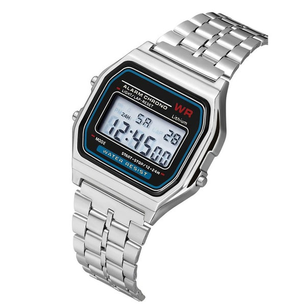 Men Women's LED Digital Watch Stainless Steel Strap Alarm Wrist Watch Dress Business Wrist watch