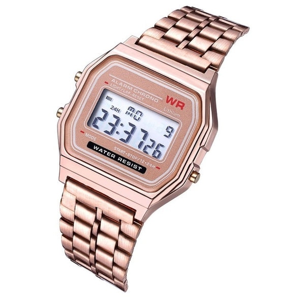 Men Women's LED Digital Watch Stainless Steel Strap Alarm Wrist Watch Dress Business Wrist watch