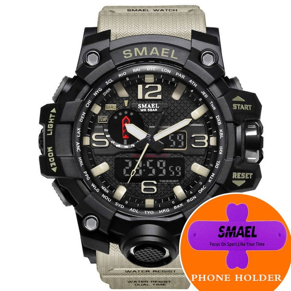 SMAEL Watches Men Sport Watch Man Big Clock Military Watch luxury Army relogio 1545 masculino Alarm LED Digital Watch Waterproof