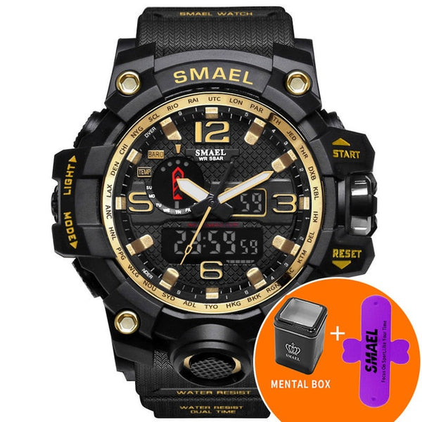 SMAEL Watches Men Sport Watch Man Big Clock Military Watch luxury Army relogio 1545 masculino Alarm LED Digital Watch Waterproof