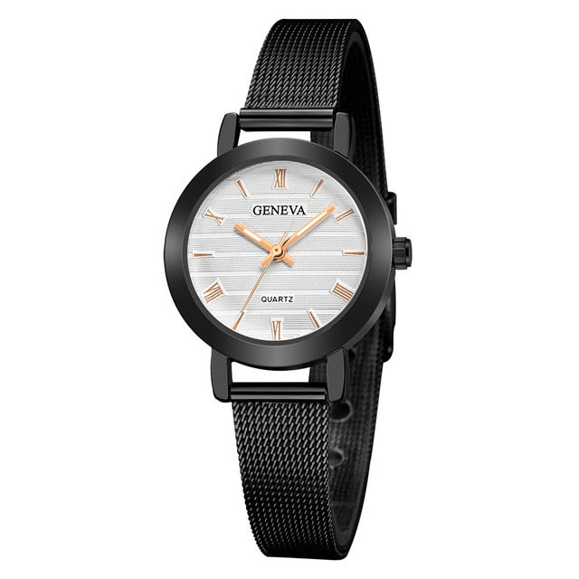 Simple Ladies Gold Watch Women Famous Brand Minimalist Steel Mesh Simple Geneva Watch Women Role Quartz Watch @F
