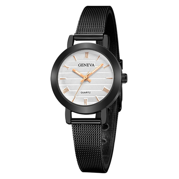 Simple Ladies Gold Watch Women Famous Brand Minimalist Steel Mesh Simple Geneva Watch Women Role Quartz Watch @F