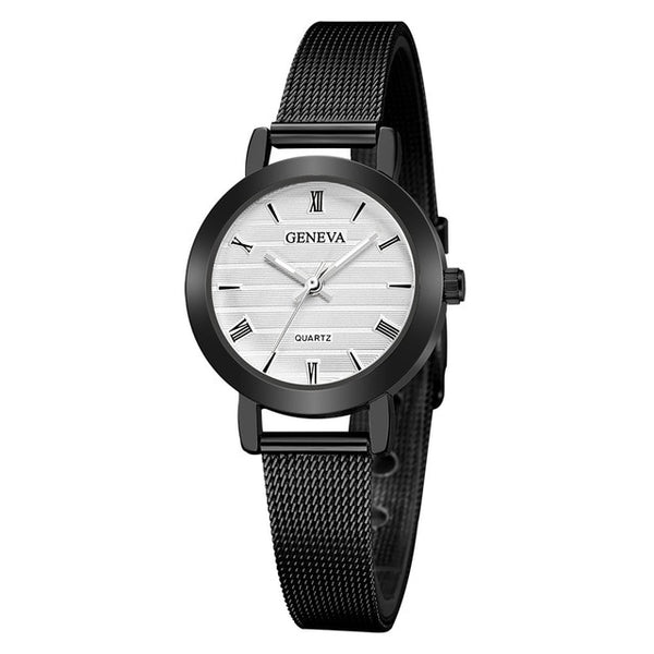 Simple Ladies Gold Watch Women Famous Brand Minimalist Steel Mesh Simple Geneva Watch Women Role Quartz Watch @F