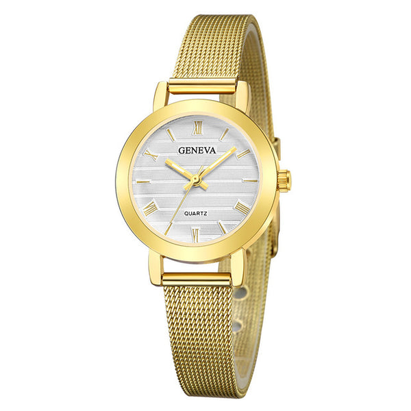 Simple Ladies Gold Watch Women Famous Brand Minimalist Steel Mesh Simple Geneva Watch Women Role Quartz Watch @F