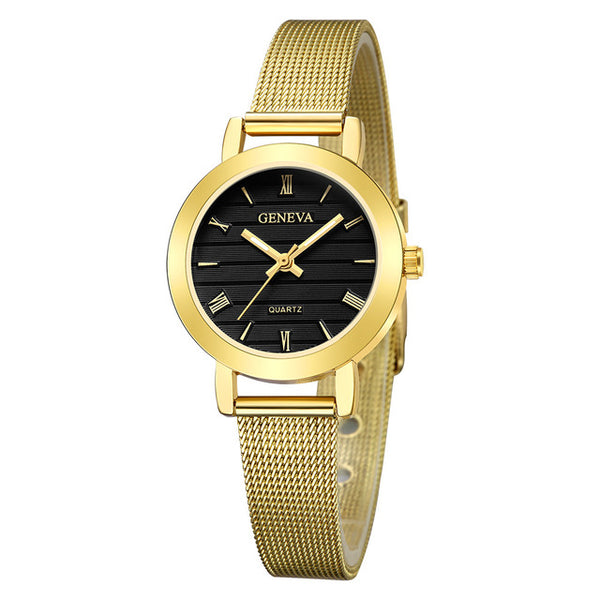 Simple Ladies Gold Watch Women Famous Brand Minimalist Steel Mesh Simple Geneva Watch Women Role Quartz Watch @F