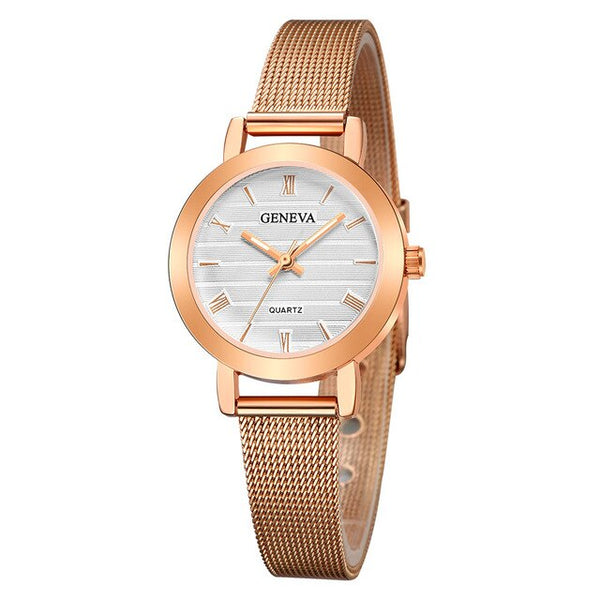 Simple Ladies Gold Watch Women Famous Brand Minimalist Steel Mesh Simple Geneva Watch Women Role Quartz Watch @F