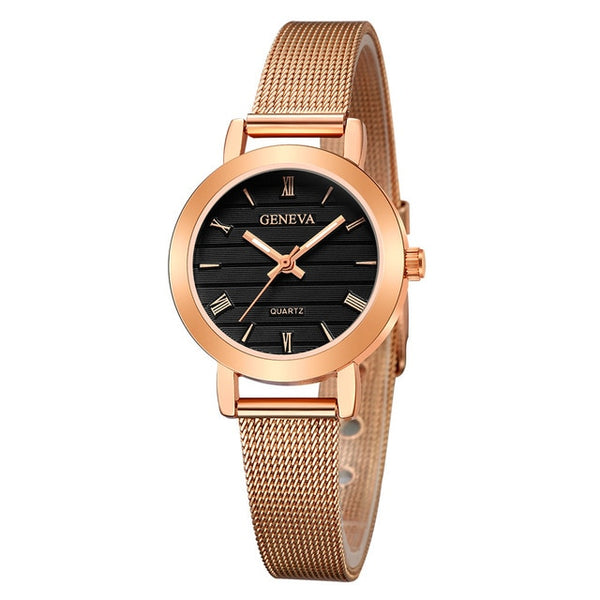 Simple Ladies Gold Watch Women Famous Brand Minimalist Steel Mesh Simple Geneva Watch Women Role Quartz Watch @F