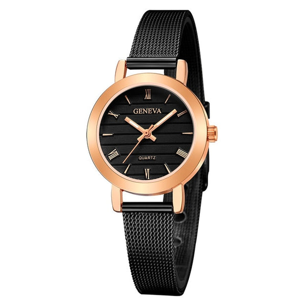 Simple Ladies Gold Watch Women Famous Brand Minimalist Steel Mesh Simple Geneva Watch Women Role Quartz Watch @F