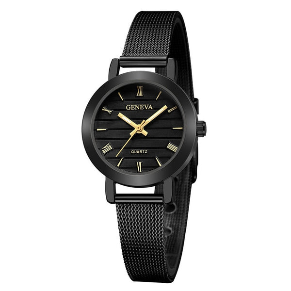 Simple Ladies Gold Watch Women Famous Brand Minimalist Steel Mesh Simple Geneva Watch Women Role Quartz Watch @F