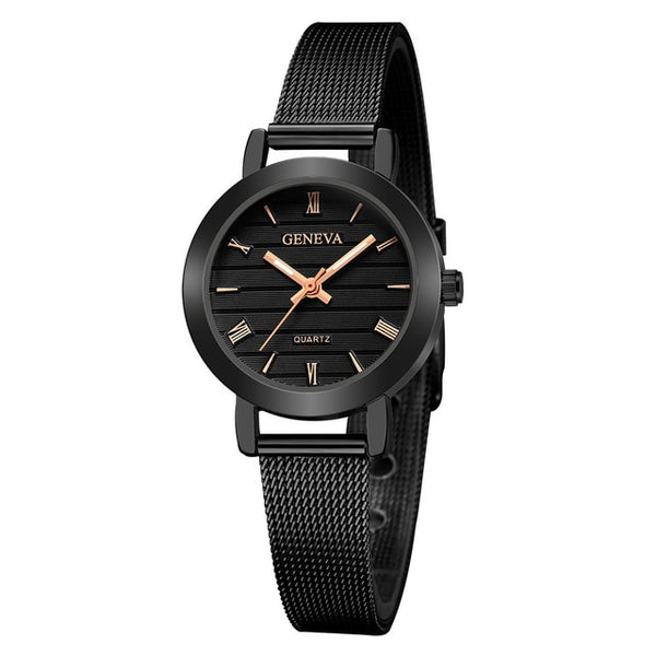Simple Ladies Gold Watch Women Famous Brand Minimalist Steel Mesh Simple Geneva Watch Women Role Quartz Watch @F