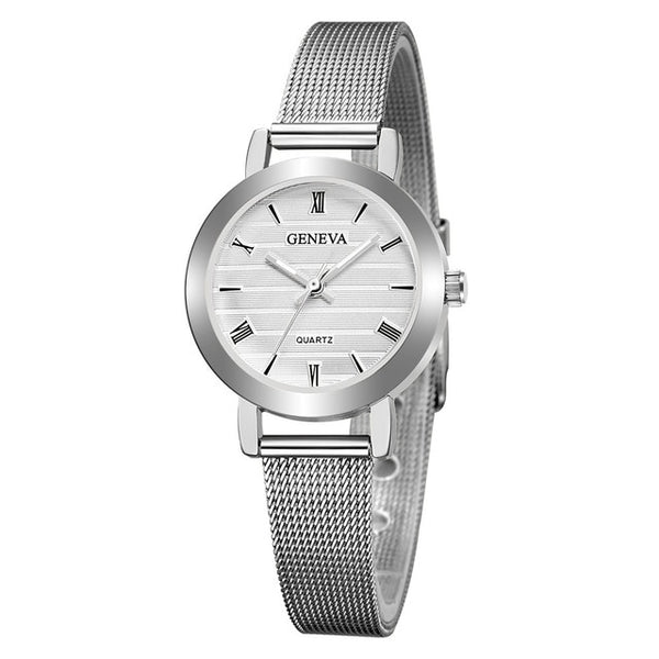Simple Ladies Gold Watch Women Famous Brand Minimalist Steel Mesh Simple Geneva Watch Women Role Quartz Watch @F