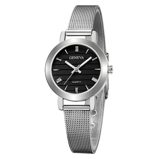 Simple Ladies Gold Watch Women Famous Brand Minimalist Steel Mesh Simple Geneva Watch Women Role Quartz Watch @F