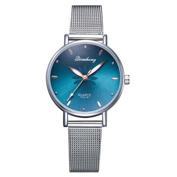 Women's Wristwatches Luxury Silver Popular Pink Dial Flowers Metal Ladies Bracelet Quartz Clock Fashion Wrist Watch 2019 Top
