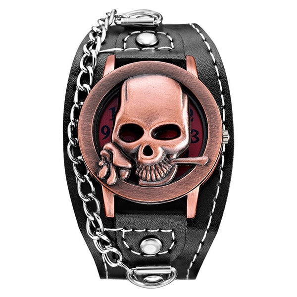 High Quality O.T.SEA Brand Rose Skull Quartz Punk Watches Luxury Leather Sports Watch Relogio Masculino 1831-5