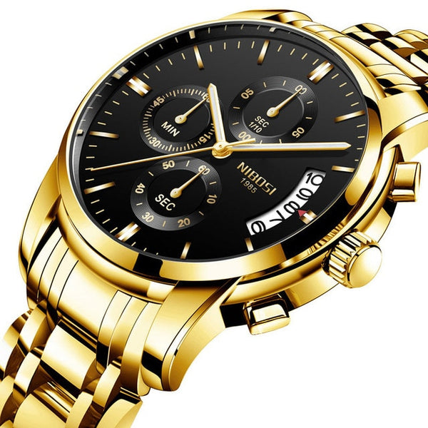 NIBOSI Mens Watches Luxury Brand Military Sport Gold Watch Men Business Wristwatch Chronograph Quartz Watch Relogio Masculino