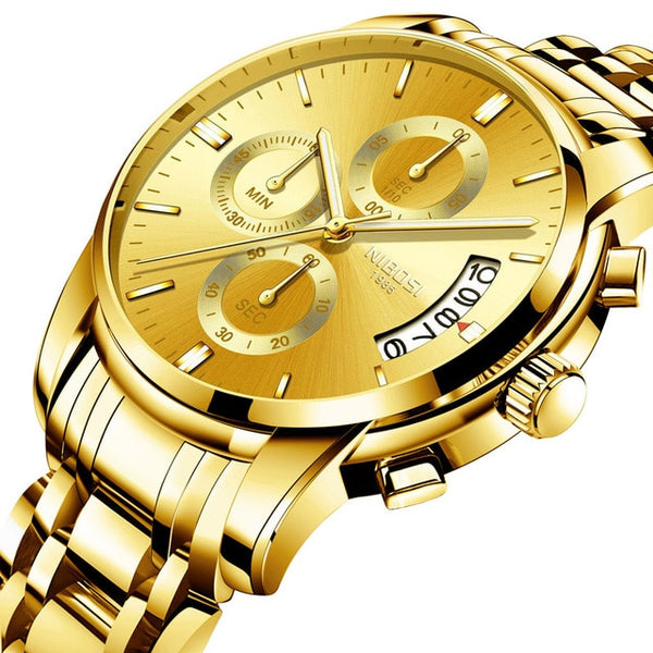 NIBOSI Mens Watches Luxury Brand Military Sport Gold Watch Men Business Wristwatch Chronograph Quartz Watch Relogio Masculino