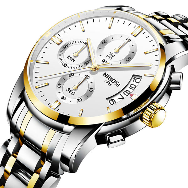 NIBOSI Mens Watches Luxury Brand Military Sport Gold Watch Men Business Wristwatch Chronograph Quartz Watch Relogio Masculino