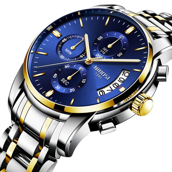 NIBOSI Mens Watches Luxury Brand Military Sport Gold Watch Men Business Wristwatch Chronograph Quartz Watch Relogio Masculino