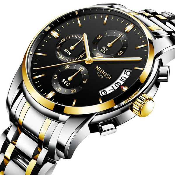 NIBOSI Mens Watches Luxury Brand Military Sport Gold Watch Men Business Wristwatch Chronograph Quartz Watch Relogio Masculino