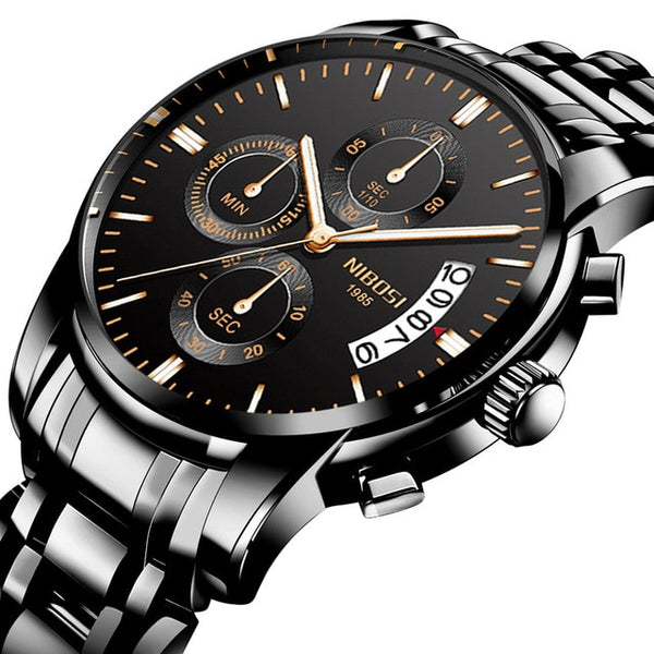 NIBOSI Mens Watches Luxury Brand Military Sport Gold Watch Men Business Wristwatch Chronograph Quartz Watch Relogio Masculino