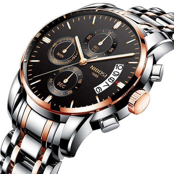 NIBOSI Mens Watches Luxury Brand Military Sport Gold Watch Men Business Wristwatch Chronograph Quartz Watch Relogio Masculino