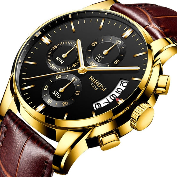 NIBOSI Mens Watches Luxury Brand Military Sport Gold Watch Men Business Wristwatch Chronograph Quartz Watch Relogio Masculino