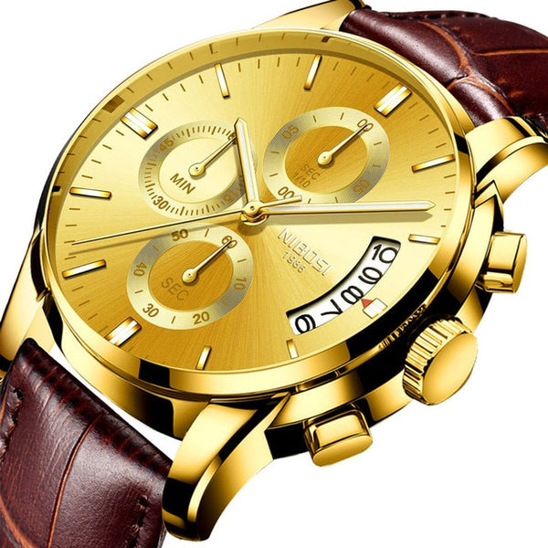 NIBOSI Mens Watches Luxury Brand Military Sport Gold Watch Men Business Wristwatch Chronograph Quartz Watch Relogio Masculino