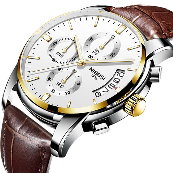 NIBOSI Mens Watches Luxury Brand Military Sport Gold Watch Men Business Wristwatch Chronograph Quartz Watch Relogio Masculino