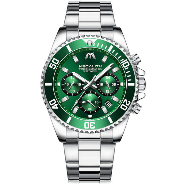 MEGALITH Luxury Mens Watches Sports Chronograph Waterproof Analog 24 Hour Date Quartz Watch Men Full Steel Wrist Watches Clock